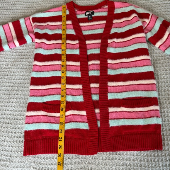 Lands End Open Front Cardigan Sweater Womens XL Extra Large 14-16 Red Pink White - Picture 9 of 9